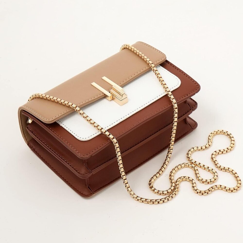 Women Brown Imported Faux Leather Twist Lock Crossbody Designer Handbags - Picture 3 of 8